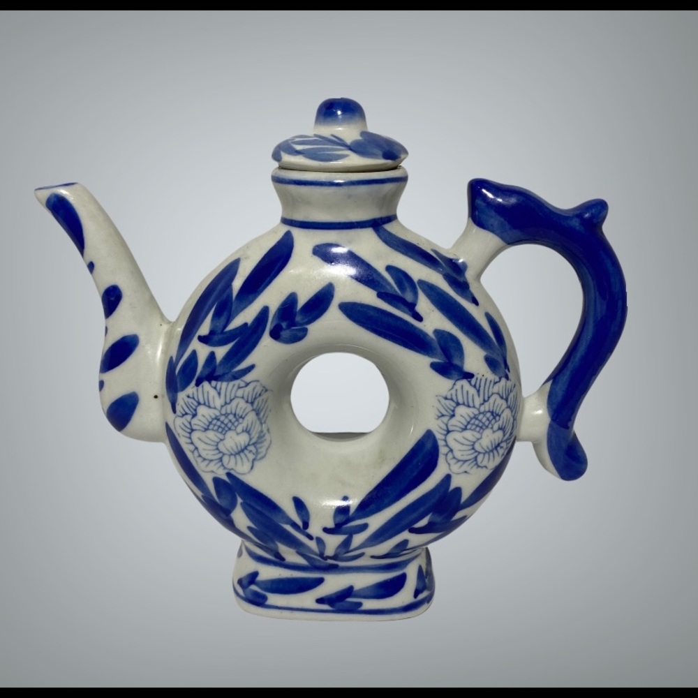 The Two's Company Canton Collection Cobalt Blue & White Teapot With Center Hole
